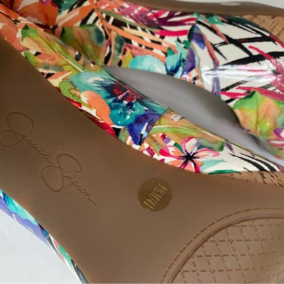 Jessica Simpson Dalyn Tropical Print Cork Heel Peep Toe Pumps Women’s 9.5 - Picture 6 of 10